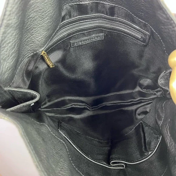 BCBGMAXAZRIA Black Leather Leopard Print Calf Hair Shoulder Bag Purse Animal - Picture 4 of 5